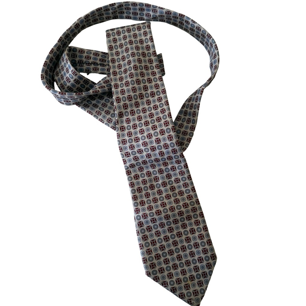 Nina Ricci 100% Silk Tie  Silver Gray  Multi Geometric